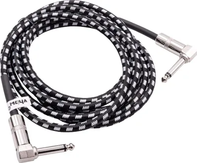 Produktbild von vhbw 3m Gitarren AUX Kabel Gitarrenkabel kompatibel mit alle 6,35mm Audio-Buchsen - Audiokabel mit 6,35mm Klinkenstecker, Gewinkelt, Geflochten