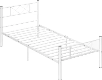 Image de Cadre de lit pour matelas 200 x 90 cm, hauteur 88 cm, cadre de lit simple en acier, pour chambre à coucher, chambre d'amis, blanc