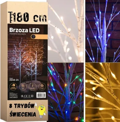 Obrázok produktu pre Brezové 144LED diódové osvetlenie stromčeka, studená farba, dekorácia, 8 režimov, 180 cm, teplá farba