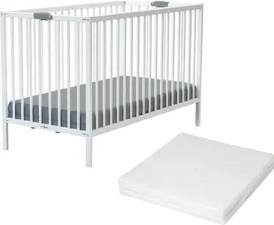 Immagine prodotto di WEBABY - Lettino bambini pieghevole con materasso legno FLEX - Bianco - 60 x 120 - 124 x 64.50 x 82 cm