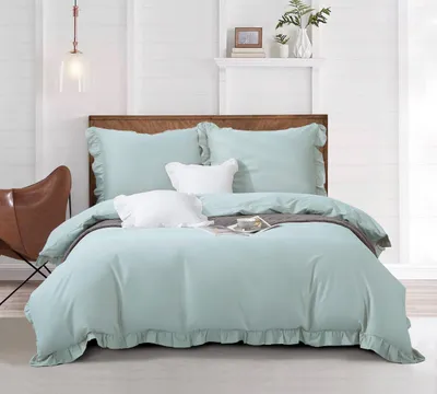 Produktbild von Grüne Salbei-Bettwäsche Ruffy Premium 100 % Baumwolle 140 x 200 mit Volant