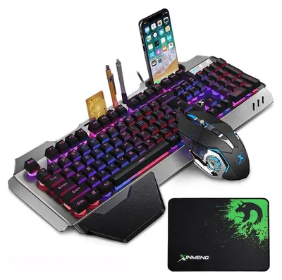 Produktbild von Gaming Tastatur- und Mäusesets K618 Kabelgebundene RGB-LED-Hintergrundbeleuchtung 104 Tasten Handauflage USB-Gamer-Tastatur Metall + 2400 DPI