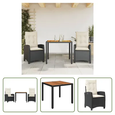 Produktbild von The Living Store 3-tlg. Garten-Essgruppe mit Kissen Schwarz Poly Rattan