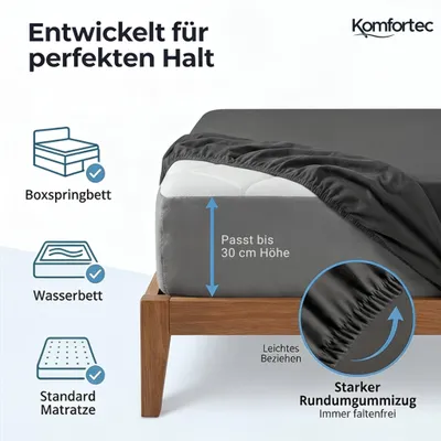 Produktbild von Komfortec Spannbettlaken 160x200 cm, Bettlaken Boxspringbett bis 15cm - 30cm Matratzenhöhe, Anthrazit
