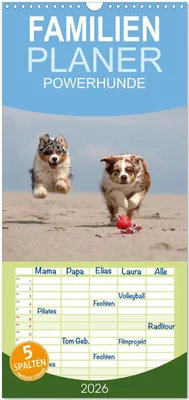Produktbild von Familienplaner 2026 - POWERHUNDE 2026 mit 5 Spalten (Wandkalender, 21 x 45 cm) CALVENDO