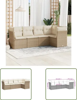Produktbild von The Living Store 5-tlg. Garten-Sofagarnitur mit Kissen Beige Poly Rattan