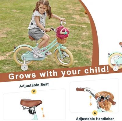 Immagine prodotto di Bicicletta per bambini da 12 pollici - Bicicletta per bambine - Leggera - Con rotelle laterali e cestino - Verde menta