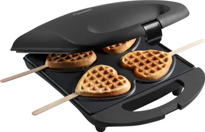 Produktbild von Bestron Waffeleisen für Herzwaffeln am Stiel, Waffelmaker mit Antihaftbeschichtung für Herzform-Waffeln, Herzwaffeleisen ideal für Kindergeburtstage, Ostern & Weihnachten, Farbe: Schwarz