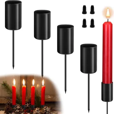 Produktbild von Kerzenhalter Adventskranz Stabkerze Retro Schwarz 11cm 4er Set