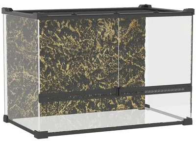 Produktbild von Terrarium für Reptilien Glasterrarium 48L mit Frontbelüftung Steinrückwand Drehverschluss 50 x 30 x 35 cm Schwarz