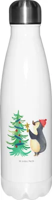 Produktbild von Mr. & Mrs. Panda Wasserflasche Pinguin Weihnachtsbaum - Weiß - Geschenk, Winter, Thermosflasche, Nikolaus, trinkflaschen, Trinkflasche Isoliert, thermosflaschen