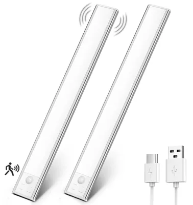 Produktbild von OUILA Led Unterbauleuchte Küche Schrankbeleuchtung 2 Stück Ultradünnes dimmbar Sensor Aufladbare Kabellose Unterbauleiste Schranklicht mit Bewegungsmelder Leiste Nachtlampe, 31CM Weißes Licht
