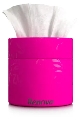 Produktbild von Kosmetiktücher Box rund 40 Tücher pink 100% Zellstoff 16 x 20 cm weiche weiße Tücher in dekorativer Spenderbox