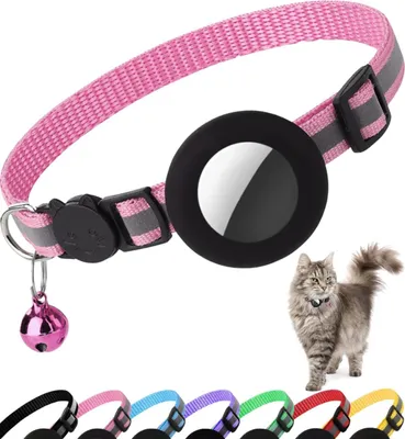 Immagine prodotto di Collare per gatti con protezione riflettente per AirTag, rosa, regolabile, per la sicurezza