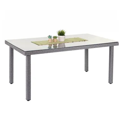 Produktbild von Poly-Rattan Gartentisch Cava, Esstisch Tisch mit Glasplatte, 160x90x74cm grau