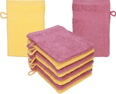 Produktbild von Betz 10 Stück Waschhandschuhe 16x21 cm PREMIUM 100% Baumwolle Farbe: honiggelb - beere