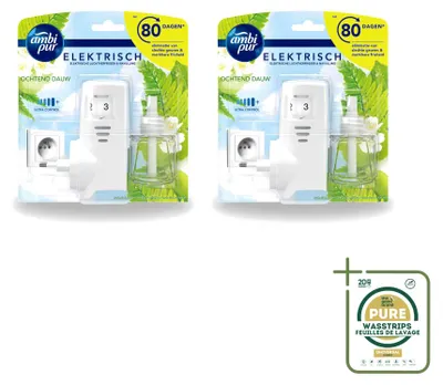 Produktbild von 2 x Ambi Pur Elektrischer Duftstecker Starterset - Morning Dew - Vorratspackung - 2 Stücke