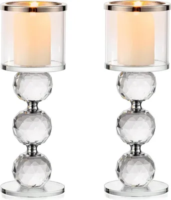 Image de Cristal Bougeoir Set 2 pièces Argent Moderne Verre Bougeoir