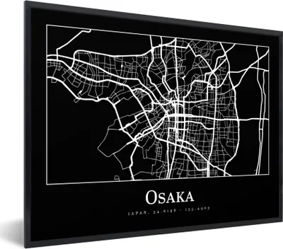 Produktbild von MuchoWow® Gerahmtes Poster Karte - Osaka - Stadtplan 80x60 cm - Poster mit Schwarzem Bilderrahmen Wandposter Rahmen Foto Bilder - Schwarzem - Mit Gestell