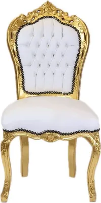 Produktbild von Barockstuhl Barock Stuhl Weiß Gold Kunstleder Esszimmer Wohnzimmer Büro Klassisch Premium Luxus Modern Repro Retro Royal Antik Stil Möbel Dining Chair