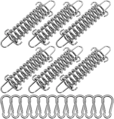 Produktbild von Set 6 Edelstahl Spanner mit Zugfeder, 12 Karabiner, für Camping, Zelt, Sonnenschutz
