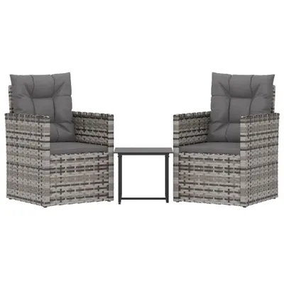 Produktbild von 3-tlg. Garten-Lounge-Set mit Kissen Poly Rattan Grau