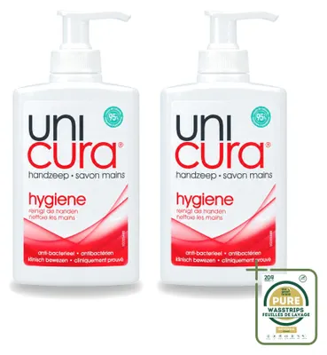 Productafbeelding van 2 x Unicura hygiënische handzeep met pompdispenser, 250 ml - voorraadverpakking - 2 stuks