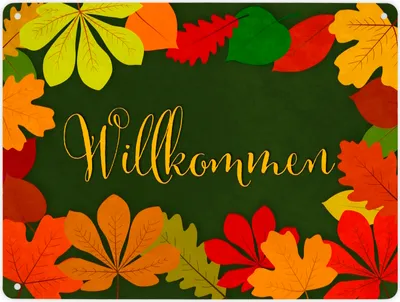 Produktbild von Willkommen Herbst Metallschild XL in 21x28 cm mit Laubkranz
