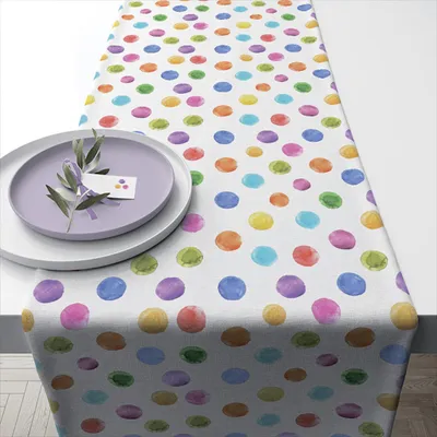 Produktbild von Tischläufer Baumwolle 40x150cm mit bunten Punkten Weiß / Bunt