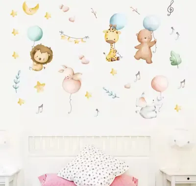 Produktbild von Wandaufkleber Tiere mit Ballons für Kinderzimmer KP34621