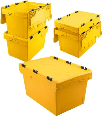 Produktbild von Set, 5x Mehrwegbehälter mit Klappdeckel, gelb, verplompbar, LxBxH 600 x 400 x 350 mm, 58 Liter