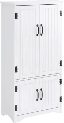 Produktbild von HOMCOM Küchenschrank, hohes Küchen-Sideboard, Hilfsmöbel mit 4 Türen und verstellbaren Einlegeböden für Wohnzimmer, Badezimmer, 60 x 30 x 123 cm, Weiß