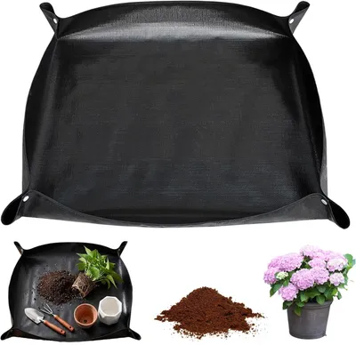 Produktbild von Umtopfmatte 100 cm x 100 cm, wasserdicht und faltbar, schwarze Gartenmatte für auslaufsicheres Umtopfen und Pflanzenarbeiten im Innenbereich