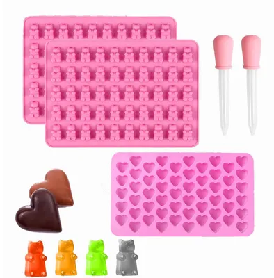 Produktbild von 3er Set Silikonformen für Süßigkeiten & Schokolade mit 2 Tropfern