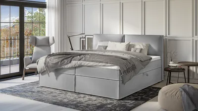 Produktbild von S-STYLE MÖBEL - Vortex - Modernes Boxspringbett 200x200 mit Topper und Bettkästen aus Grau Luxusmicrofaser, B/T/H: 200 cm / 218 cm / 103 cm