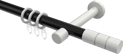 Produktbild von Interdeco Gardinenstange / Vorhangstange Schwarz / Weiß, Typ Prestige Elanto (Rillenzylinder), 20 mm Ø 1-läufig, 120 cm