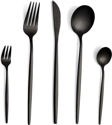 Produktbild von Besteck Set für 6 Personen - 30 Delilig - Matt Schwarz Edelstahl - Spülmaschinenfest - Perfekt für Diners