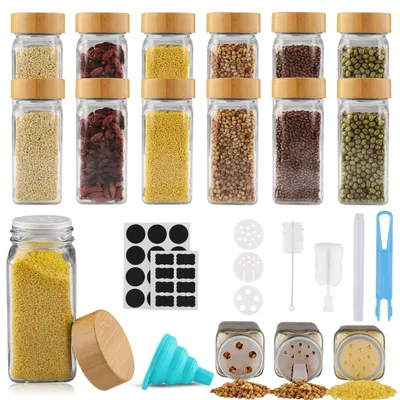 Produktbild von Gewürzgläser Gewürzstreuer Kräutergläser - 12-teilig - 120 ml - Bambusdeckel - Für die Küche