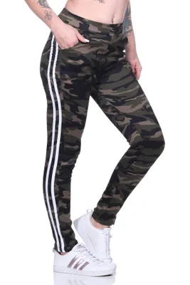 Produktbild von Damen Jogginghose Hohe Taille Thermo Sporthose Freizeithose mit Taschen,  Camouflage XS/S