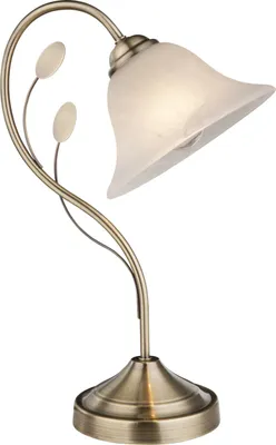Zdjęcie produktu dla Globo Lighting lampa stołowa metal antyczny mosiądz, szkło, biały, przełącznik kołyskowy na kablu, DxWxH: 270x190x420mm, długość kabla 1500mm, bez 1x E27 60W 230V