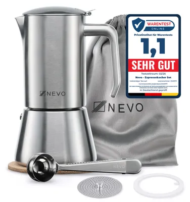 Produktbild von NEVO Espressokocher Edelstahl 6 Tassen – Induktion, spülmaschinengeeignet