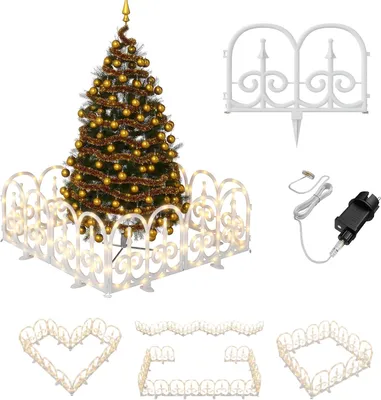Image de Clôture décorative pour sapin de Noël LARS360, avec éclairage LED, lumière blanc chaud, 8 modes d'éclairage, décoration de Noël, forme en arc, 3,75 m