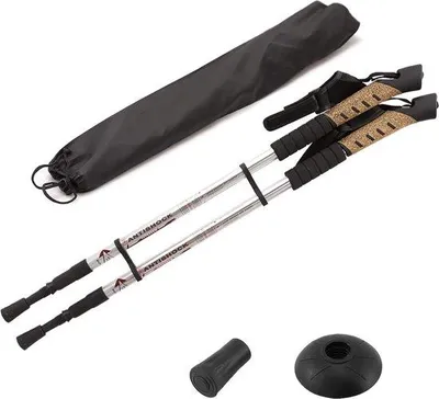 Produktbild von Unyqoos® Nordic-Walking Teleskopstöcke aus Aluminiumlegierung, verstellbar 70–135 cm, Antischock-Dämpfung, Korkgriff, Wanderstöcke