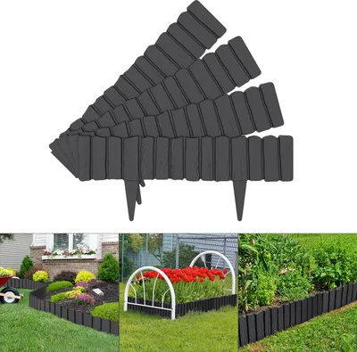 Obrázek produktu pro LARS360 2,3 m obruba záhonů s dřevěným efektem zahradní obruba záhonů obruba trávníku zahradní palisáda PP plast 4 díly - antracitová