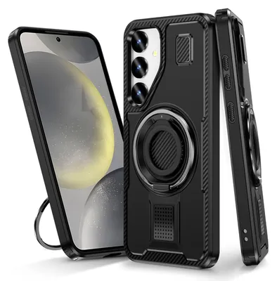Produktbild von Für Samsung Galaxy S25 5G Carbonfaser Ringhalter Hybrid TPU Hülle Cover Schwarz