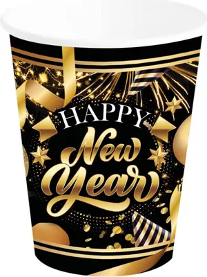 Obrázek produktu pro HAPPY NEW YEAR Papírový kelímek Silvestrovský zlatý 240ml 6 ks.