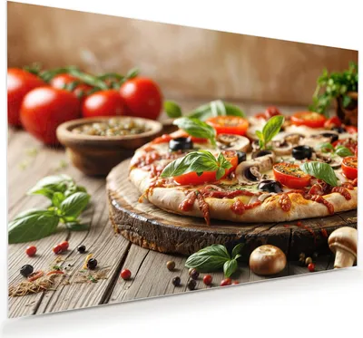 Produktbild von Glasbild 45x30cm in XXL für Wohnzimmer, Schlafzimmer Motiv Pizza im Holzofen