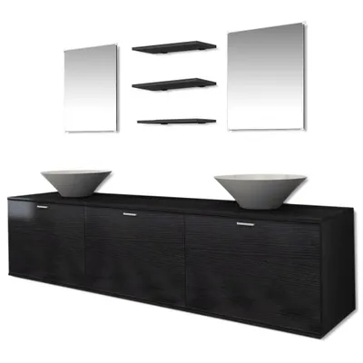 Immagine prodotto di vidaXL Set di mobili da bagno e lavabo da 8 pezzi nero