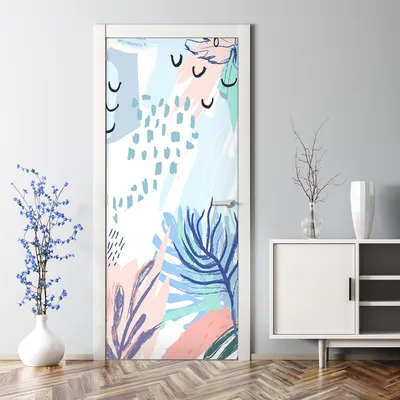 Produktbild von Dekorative Tür Wandaufkleber Wandtattoo selbstklebend Dekor Pastell Tropische Abstraktion 85 x 200 cm