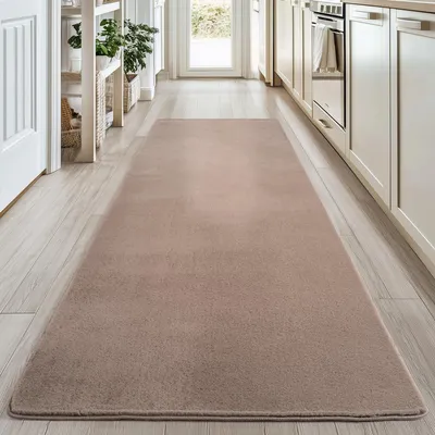 Produktbild von Homebyhome Waschbarer Kurzflor Teppich, rutschfest & weich, Modernes Einfarbig Design für Wohnzimmer, Schlafzimmer, Grösse: 80x250 cm
